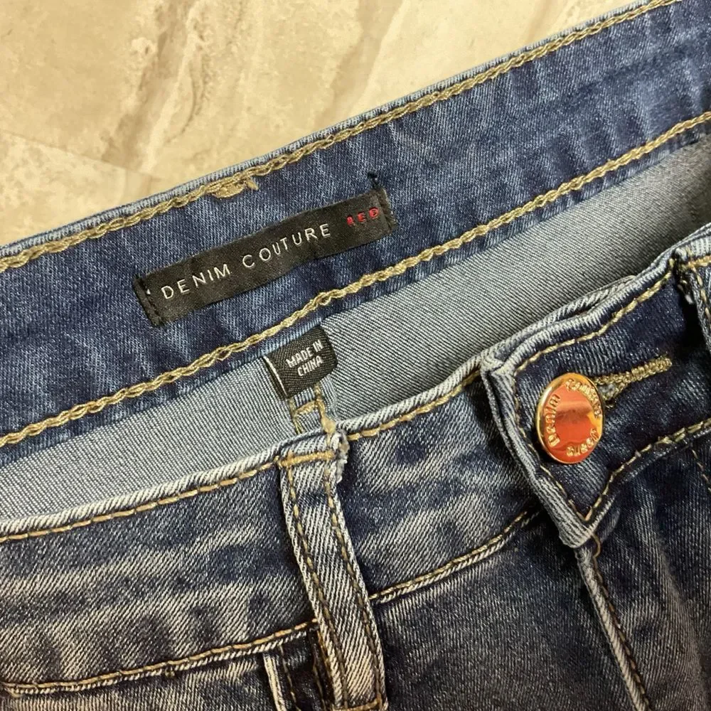 NWT Denim Couture Red Embellished Blue Skinny Jeans Size 5